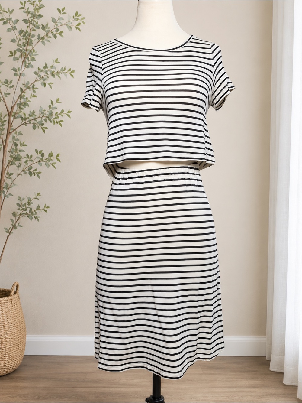 GB Knit Cutout Dress Beige Black Striped Mini Dress Small